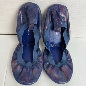 Yosi Samra Blue Metallic Ballet Flats iridescent packable folding